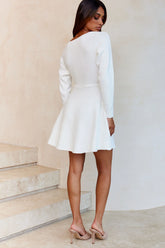 Shooting Star Long Sleeve Side Tie Knit Dress White